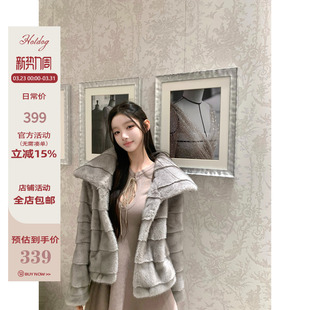 仿真狐狸毛皮草 伦敦记忆 两色条纹皮草外套女 热狗很辣 Hotdog