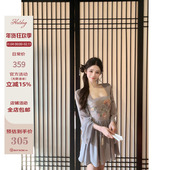 原创 黛玉春山 新中式 Hotdog热狗很辣 汉服 高级灰色绣花连衣裙