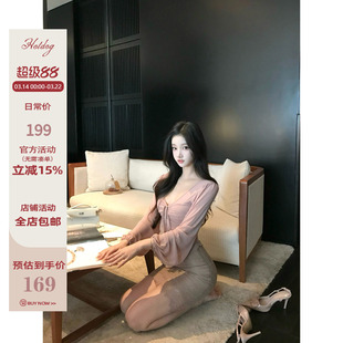 Hotdog 热狗很辣【棠脂粉玉】女人味绑带褶皱上衣/蕾丝半身裙套装