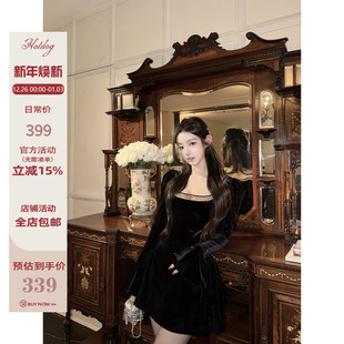 简约高级感显贵女黑色长袖 天鹅圆舞曲 连衣裙 热狗很辣 Hotdog