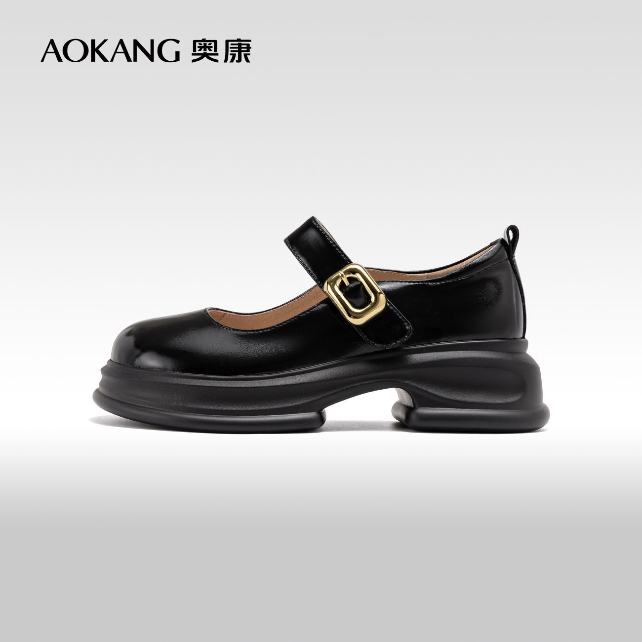奥康女鞋一字带时尚玛丽珍鞋