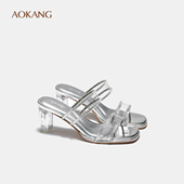 高跟拖鞋 奥康 女透明跟外穿凉拖 新款 法式 女鞋 2025夏季