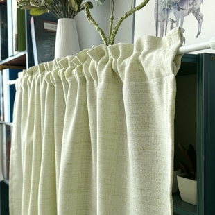 亚麻纱厨房半帘简约抹茶色日式 遮光透光成品窗帘 橱柜帘门帘法式