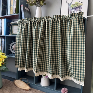 墨绿色格棉麻短帘日式复古窗帘半截遮挡橱柜帘遮挡帘卫生间小窗帘