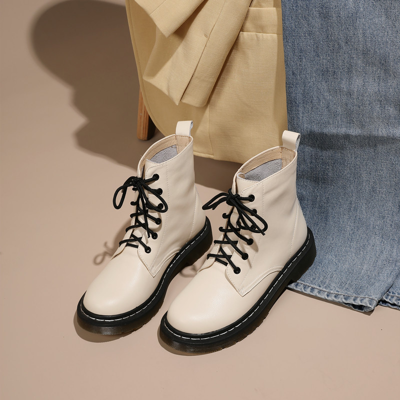 AUTUMN AND WINTER NEW CHIC LEATHER SIX-HOLE BOOTS BIKER BOOTS BRITISH STYLE VERSATILE AND COMFORTABLE INS FEMALE LEATHER MARTIN BOOTS