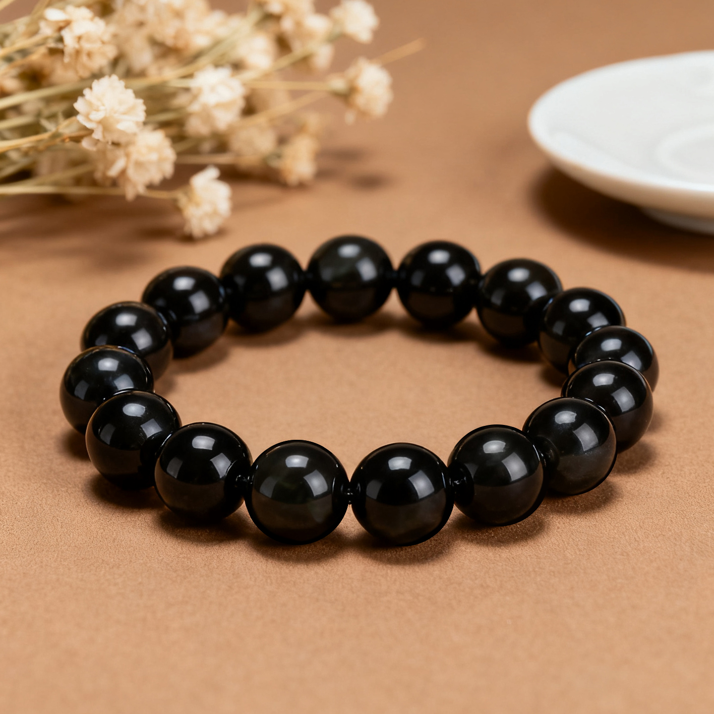 天然黑曜石单圈手链本命年手串