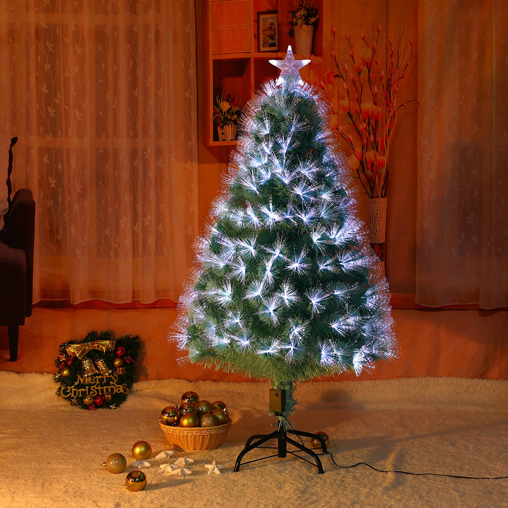 新款发光蓝色白光纤头圣诞树圣诞玩具商城店铺装饰光纤树