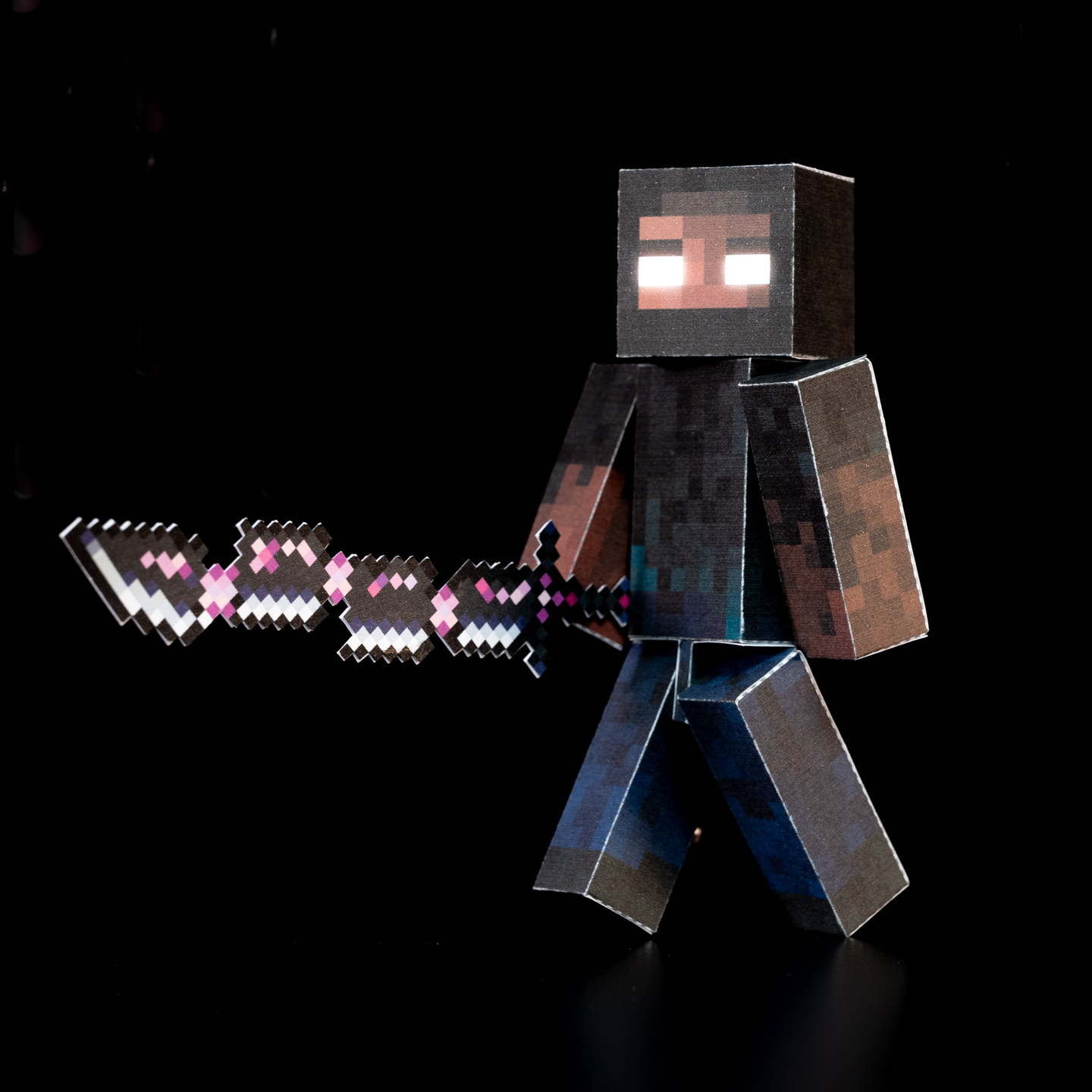 我的世界磁力可动烦村蛇刃暗影him史蒂夫手工DIY纸模型人偶玩具