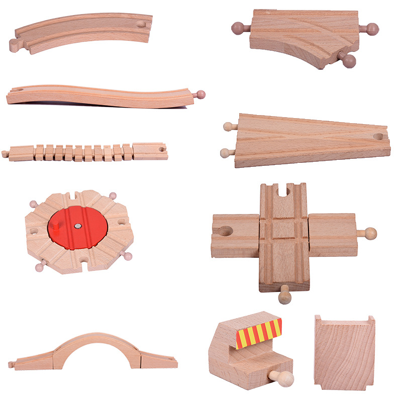 木制火车轨道配件分叉轨道玩具车儿童益智拼装DIY积木厂家直销