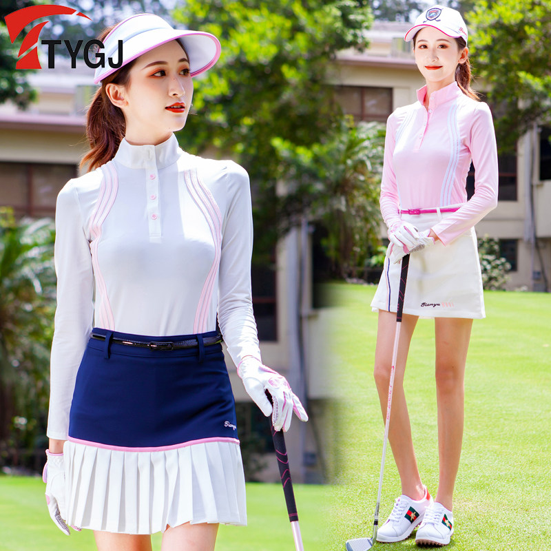 春夏季高尔夫服装 女士速干长袖防晒球衣服T恤防走光短裤裙子套装