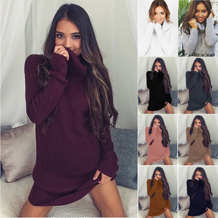 Women winter knitted dress loose turtleneck sweater blouse