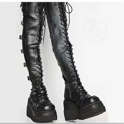 Large size womens waterproof platform heel boots, long boots