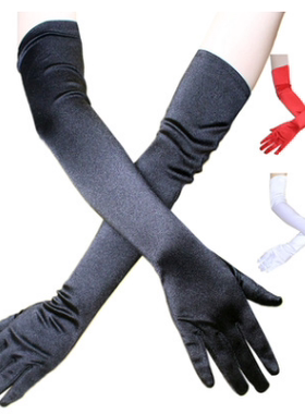 1Pair Black Long Elbow Finger Gloves Mittens Evening party