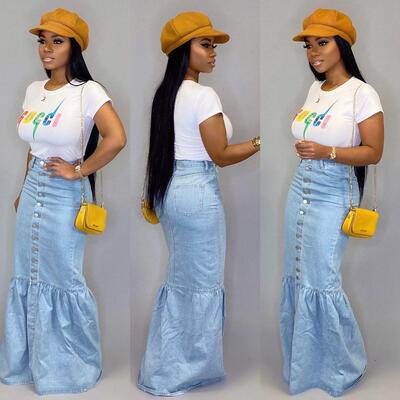 Women's new elastic denim skirt, long skirt, fishtail dress