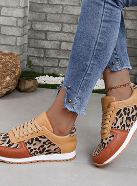 Sports shoes women's big size thick sole leopard print shoes
