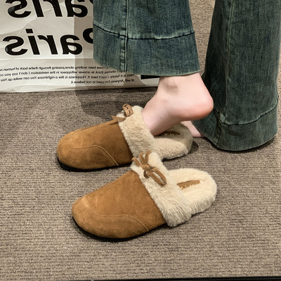 Half slipper women's autumn winter velvet vintage warm shoes