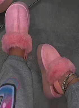 棉鞋女松糕厚底毛毛凉鞋大码43Cotton shoes female fur sandals