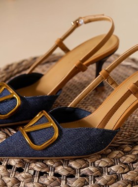 women's shoes temperament denim high-heeled sandals shoes