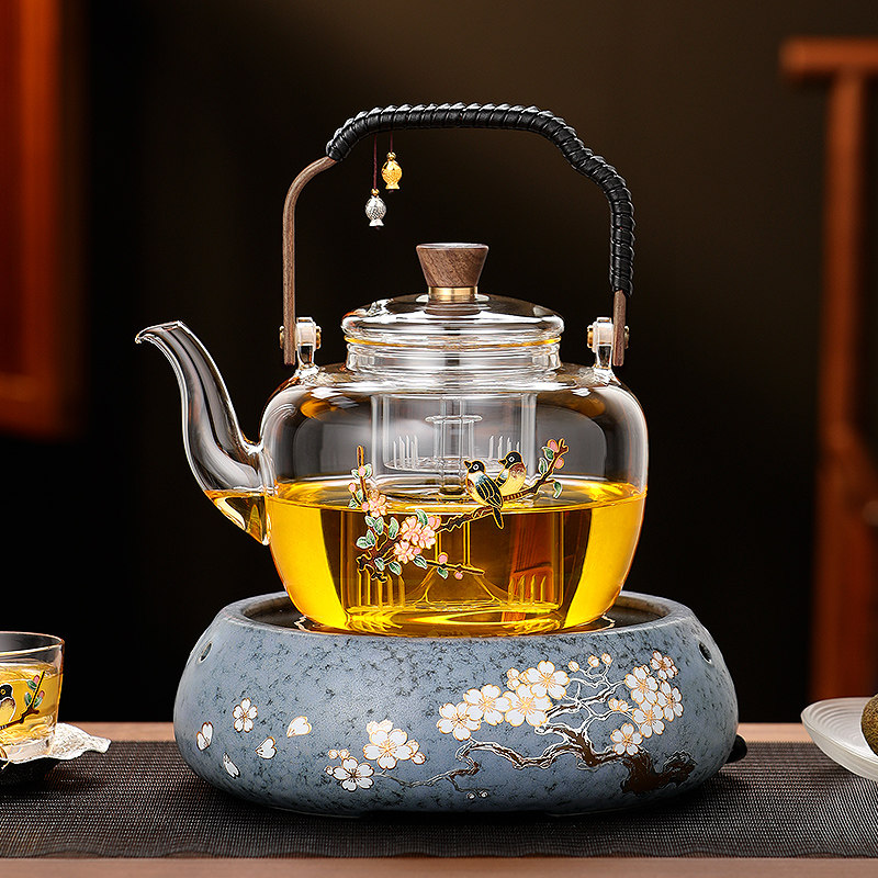 纯手工高档轻奢玻璃煮茶壶套组大容量烧水泡茶壶家用电陶炉蒸茶器