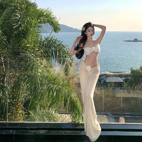 泰国小众仙女范蕾丝抹胸分体比基尼海岛度假性感显瘦温泉泳衣女