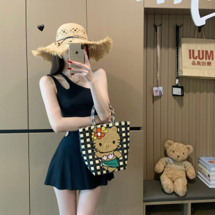 2025夏新款 连体泳衣女小胸聚拢性感单肩保守遮肉海边沙滩泳衣 裙式