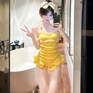 2026新款 遮肉仙女范连体泳衣女夏 仙女范纯欲小胸聚拢挂脖可爱泳装