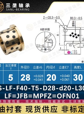 MPFZU20无油衬套OFN01/02工程机械JFB法兰石墨铜套薄壁外24 28 30