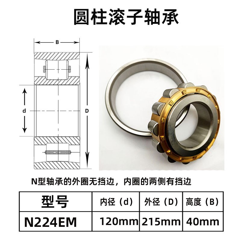 圆柱滚子轴承N NJ NU NF RNU NUP 224EM 尺寸:120*215*40
