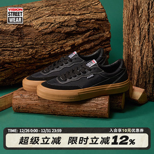 男女款 TOP生胶黑低帮翻毛皮拼接街头运动滑板鞋 FLAT VISION官方