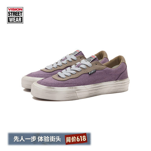 VISION官方 FLAT TOP做旧水洗紫低帮帆布美式复古街头滑板鞋