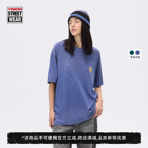 VISION官方 美式复古经典鱼眼LOGO渐变水洗短袖T恤