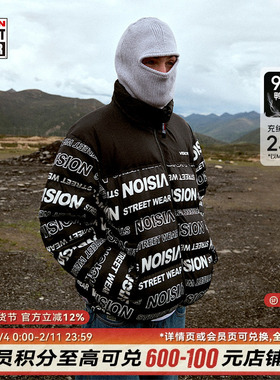 VISION官方  经典街头满印LOGO黑色面包服短款羽绒服男女同款冬季