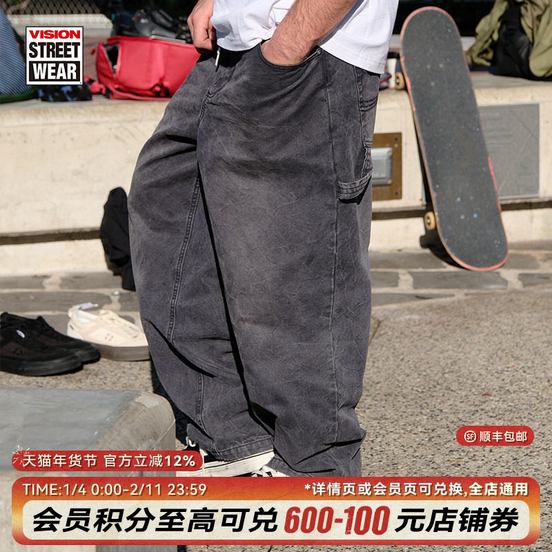 VISION官方 美式经典BAGGY擦色做旧水洗复古工装牛仔裤男女秋新款