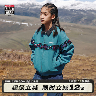 棉服男女儿童25冬新款 复古水洗做旧印花拼接短款 美式 VISION童装