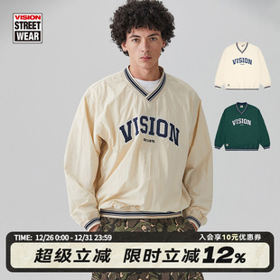男女秋款 VISION官方 撞色套头衫 复古宽松尼龙梭织长袖 美式