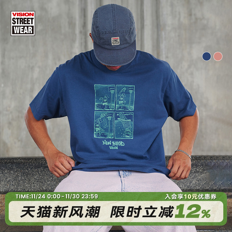 VISION官方 历史复刻图案NEWBLOOD重磅宽松圆领短袖T恤男女同款