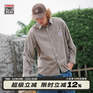 复古做旧双沙定织格纹工装 美式 长袖 衬衫 VISION官方 男女同款 经典