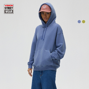VISION官方 复古重磅洗水LOGO宽松落肩连帽卫衣男女25春2色 经典