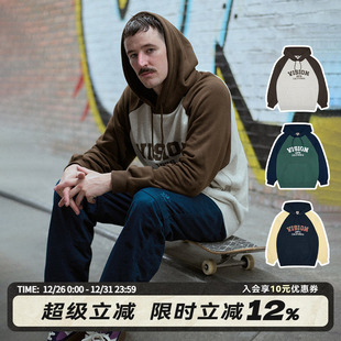 运动连帽卫衣宽松男女 复古撞色插肩袖 VISION官方 美式