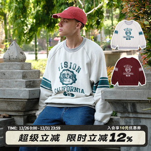 美式 新款 复古两面穿插肩袖 春季 圆领套头卫衣男女同款 VISION官方