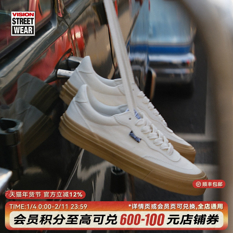 VISION官方 FLAT TOP米白色低帮翻毛皮帆布鞋男女街头运动滑板鞋
