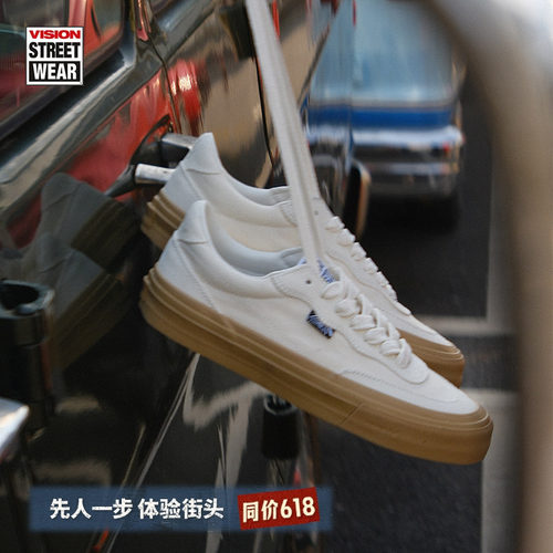 VISION官方  FLAT TOP米白色低帮翻毛皮帆布鞋男女街头运动滑板鞋
