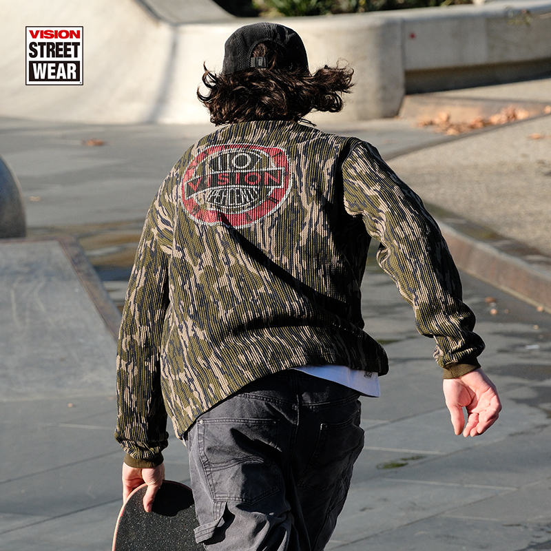 VISION官方 复刻系列迷彩美式复古圆领套头华夫格长袖T恤男女新款