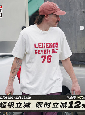 VISION官方 Legends never die美式复古竹节宽松圆领短袖T恤4色