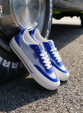 VISION官方  FLAT TOP深海蓝拼色低帮翻毛皮帆布鞋男女运动板鞋