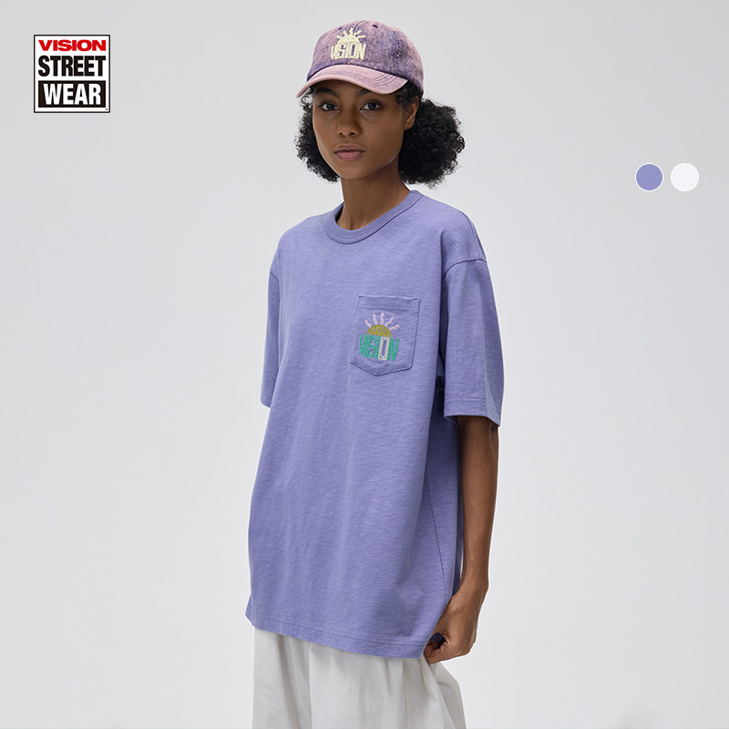VISION官方 美式街头复古竹节棉宽松圆领口袋短袖T恤2色男女同款,运动服/休闲服装,运动T恤,淘宝优惠券,粉丝福利购,淘宝优惠卷