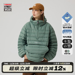 VISION官方 拒水90鸭绒连帽套头羽绒服户外男女 街头轻薄短款