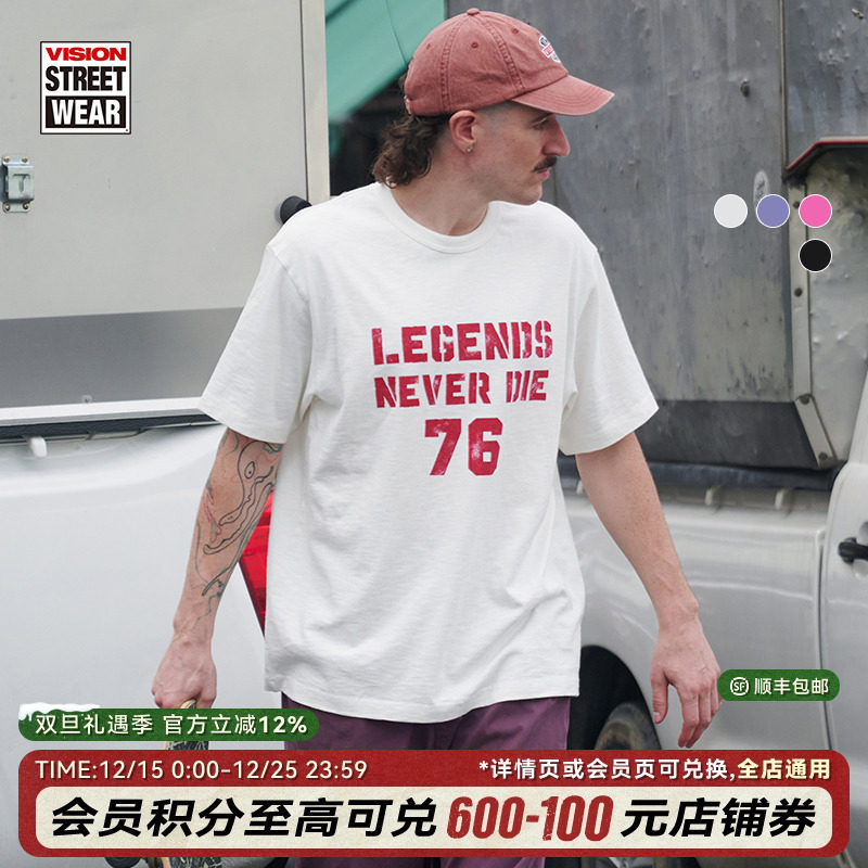 VISION官方 Legends never die美式复古竹节宽松圆领短袖T恤4色