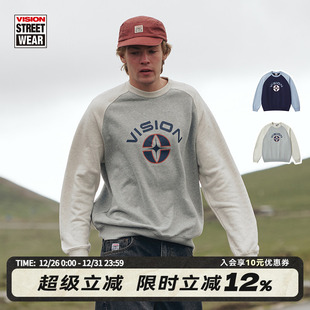 VISION官方 套头卫衣2色可选男女 历史复刻图案宽松圆领插肩袖