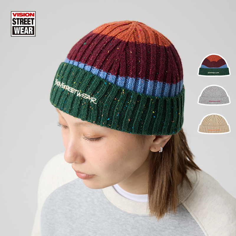 VISION官方  美式复古LOGO针织瓜皮帽毛线帽冷帽男女3色可选